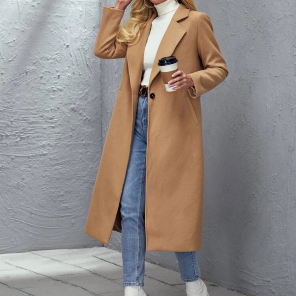 Camel peacoat trench long classic jacket tan brown - Picture 4 of 4